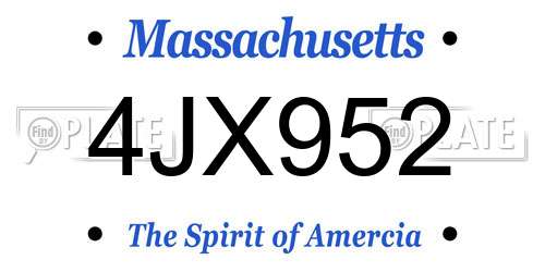 4JX952 Massachusetts License Plate