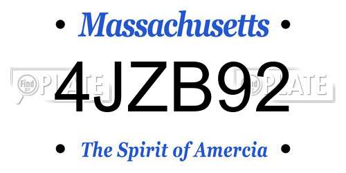 4JZB92 Massachusetts License Plate