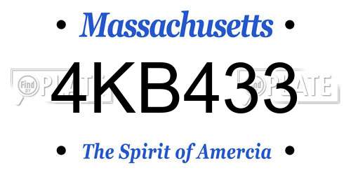 4KB433 Massachusetts License Plate