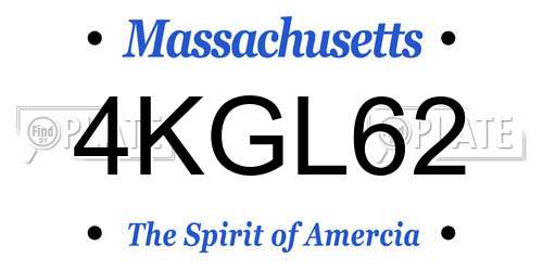 4KGL62 Massachusetts License Plate