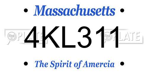 4KL311 Massachusetts License Plate