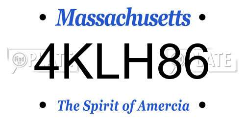 4KLH86 Massachusetts License Plate