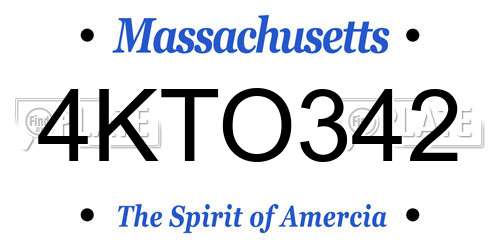 4KTO342 Massachusetts License Plate