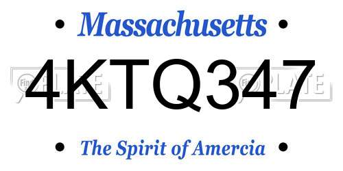 4KTQ347 Massachusetts License Plate