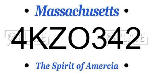 4KZO342 Massachusetts License Plate
