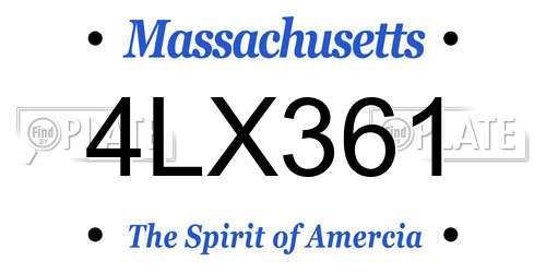 4LX361 Massachusetts License Plate