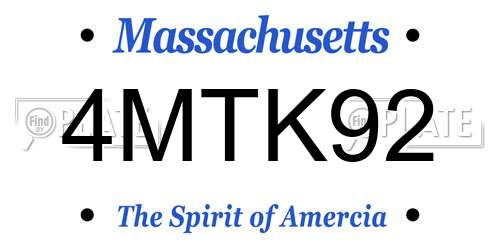 4MTK92 Massachusetts License Plate
