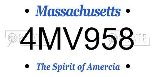 4MV958 Massachusetts License Plate