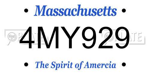 4MY929 Massachusetts License Plate