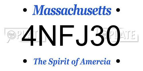 4NFJ30 Massachusetts License Plate