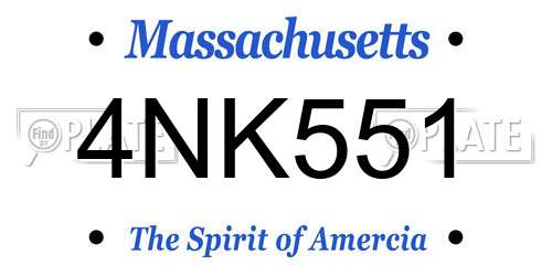 4NK551 Massachusetts License Plate