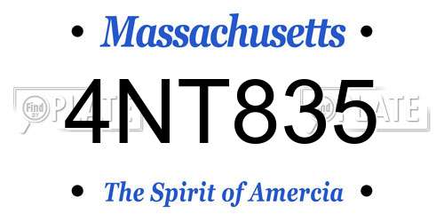 4NT835 Massachusetts License Plate