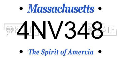 4NV348 Massachusetts License Plate