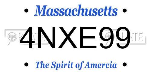 4NXE99 Massachusetts License Plate