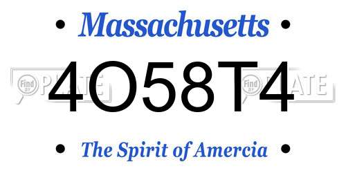 4O58T4 Massachusetts License Plate