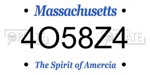 4O58Z4 Massachusetts License Plate