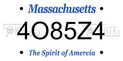 4O85Z4 Massachusetts License Plate
