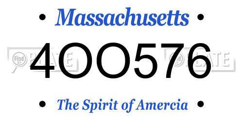 4OO576 Massachusetts License Plate