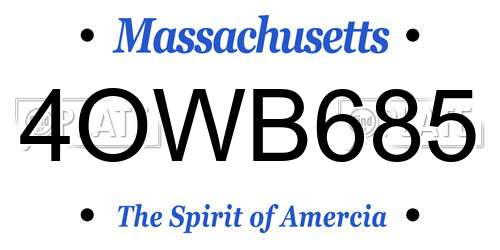 4OWB685 Massachusetts License Plate
