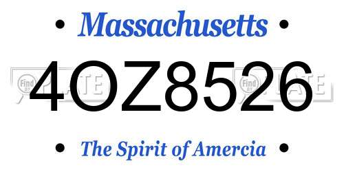 4OZ8526 Massachusetts License Plate