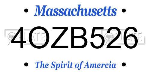 4OZB526 Massachusetts License Plate