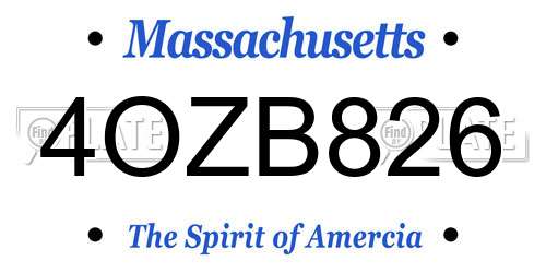 4OZB826 Massachusetts License Plate