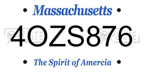 4OZS876 Massachusetts License Plate