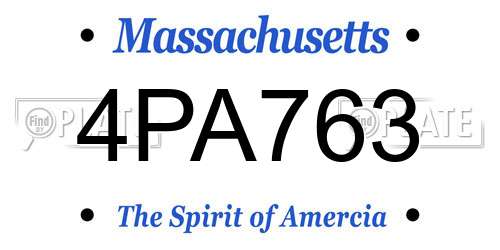 4PA763 Massachusetts License Plate