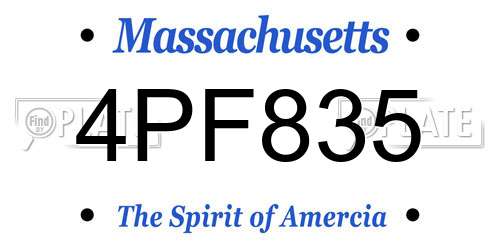 4PF835 Massachusetts License Plate