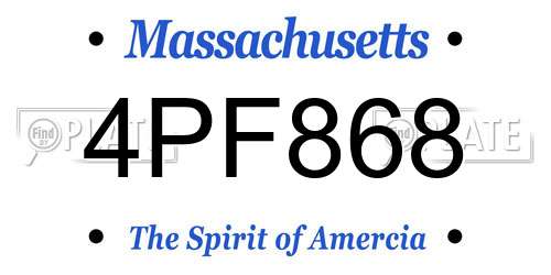 4PF868 Massachusetts License Plate