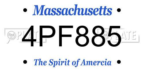 4PF885 Massachusetts License Plate