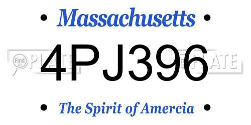 4PJ396 Massachusetts License Plate