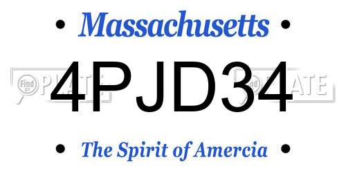 4PJD34 Massachusetts License Plate