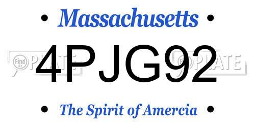 4PJG92 Massachusetts License Plate