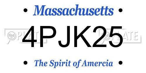 4PJK25 Massachusetts License Plate