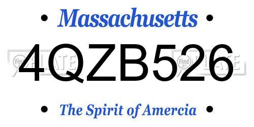 4QZB526 Massachusetts License Plate