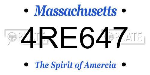 4RE647 Massachusetts License Plate