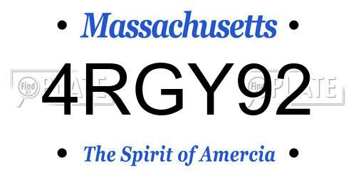 4RGY92 Massachusetts License Plate
