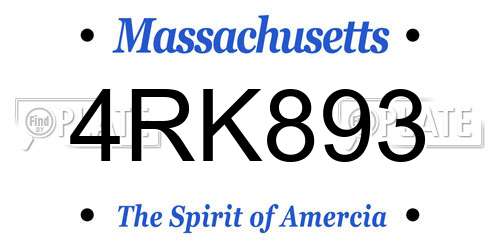 4RK893 Massachusetts License Plate
