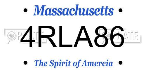 4RLA86 Massachusetts License Plate