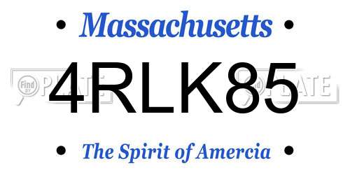 4RLK85 Massachusetts License Plate