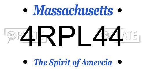 4RPL44 Massachusetts License Plate