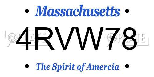 4RVW78 Massachusetts License Plate