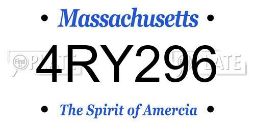 4RY296 Massachusetts License Plate