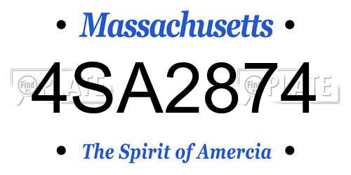 4SA2874 Massachusetts License Plate