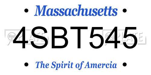 4SBT545 Massachusetts License Plate