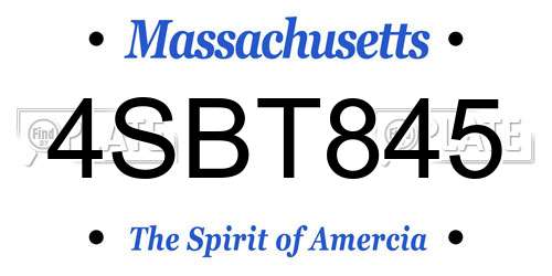 4SBT845 Massachusetts License Plate