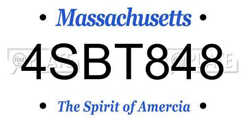 4SBT848 Massachusetts License Plate