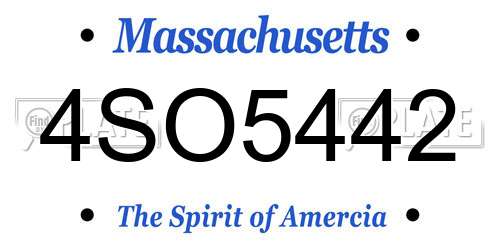 4SO5442 Massachusetts License Plate