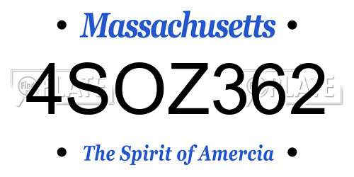 4SOZ362 Massachusetts License Plate